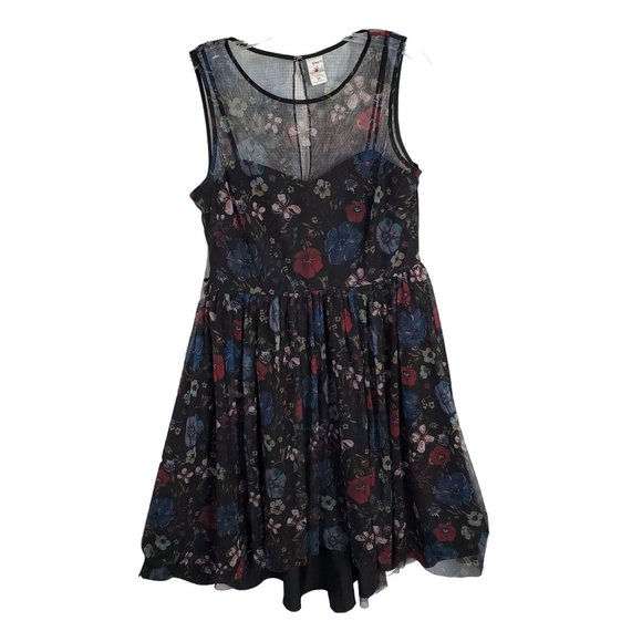 Lauren Conrad x Disney Size 10 Dress Tulle Overlay Fit Flare Midi Hi Lo Floral - Picture 2 of 15